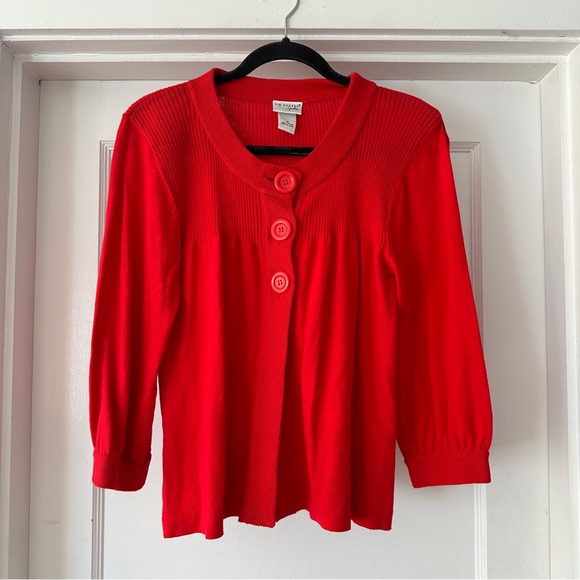 Kim Rogers Sweater Womens M Medium Red Cardigan 3 Button 3 Quarter Sleeve - Picture 1 of 7